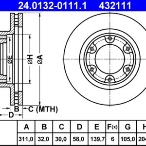 Disc frana TOYOTA LAND CRUISER 80 (_J8_) 4.5 24V (FZJ80_) benzina 205 cai ATE 24.0132-0111.1