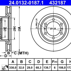 Disc frana TOYOTA LAND CRUISER PRADO (_J15_) 3.0 D-4D (KDJ155_, KDJ150_, KDJ150R, KDJ155R) diesel 190 cai ATE 24.0132-0187.1