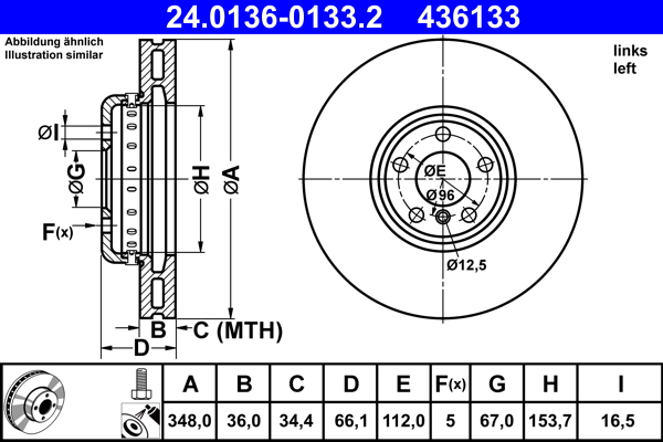 Disc frana TOYOTA SUPRA (DB_) 3.0 GR (DB41, DB42, DB43, DB45, DB46) benzina 340 cai ATE 24.0136-0133.2