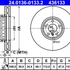 Disc frana TOYOTA SUPRA (DB_) 2.0 (DB21, DB22, DB23, DB26) benzina 258 cai ATE 24.0136-0133.2