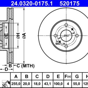 Disc frana TOYOTA YARIS (_P1_) 1.5 (NCP13_, NCP13R) benzina 105 cai ATE 24.0320-0175.1