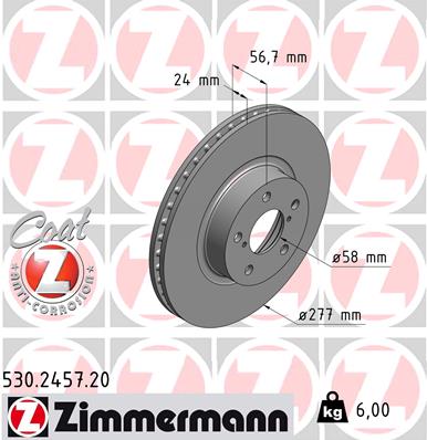 Disc frana TOYOTA GT 86 cupe (ZN6_) 2.0 (ZN6AC_, ZN6BC_, ZN6K) benzina 200 cai ZIMMERMANN 530.2457.20