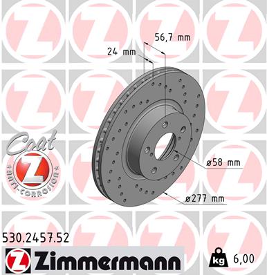 Disc frana TOYOTA GT 86 cupe (ZN6_) 2.0 (ZN6AC_, ZN6BC_, ZN6K) benzina 200 cai ZIMMERMANN 530.2457.52