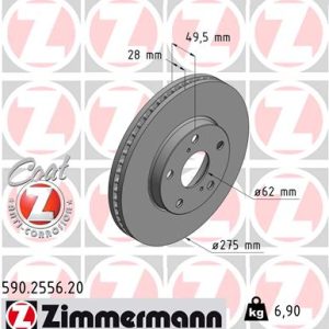 Disc frana TOYOTA AVENSIS VERSO (_M2_) 2.0 VVT-i (ACM20_, ACM20R) benzina 150 cai ZIMMERMANN 590.2556.20