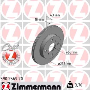 Disc frana TOYOTA YARIS (_P1_) 1.5 (NCP13_, NCP13R) benzina 106 cai ZIMMERMANN 590.2569.20