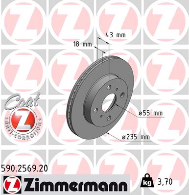 Disc frana TOYOTA YARIS (_P1_) 1.3 (NCP10, SCP12_) benzina 86 cai ZIMMERMANN 590.2569.20