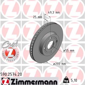 Disc frana TOYOTA COROLLA (_E12_) 1.6 VVT-i (ZZE121_, ZZE121R) benzina 110 cai ZIMMERMANN 590.2574.20