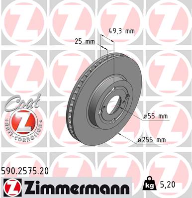 Disc frana TOYOTA COROLLA combi (_E12_) 1.6 VVT-i (ZZE121_, ZZE121R) benzina 110 cai ZIMMERMANN 590.2575.20