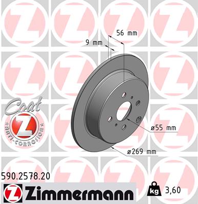 Disc frana TOYOTA YARIS (_P1_) 1.3 (NCP10, SCP12_) benzina 86 cai ZIMMERMANN 590.2578.20