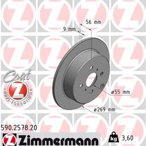Disc frana TOYOTA YARIS (_P1_) 1.5 (NCP13_, NCP13R) benzina 105 cai ZIMMERMANN 590.2578.20