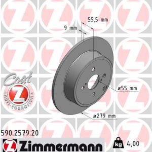 Disc frana TOYOTA COROLLA combi (_E12_) 1.6 VVT-i (ZZE121_, ZZE121R) benzina 110 cai ZIMMERMANN 590.2579.20
