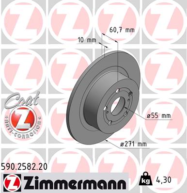 Disc frana TOYOTA AVENSIS Liftback (_T22_) 2.0 D-4D (CDT220_, CDT220R) diesel 110 cai ZIMMERMANN 590.2582.20