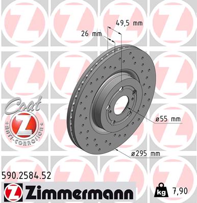 Disc frana TOYOTA AVENSIS limuzina (_T25_) 2.0 VVT-i (AZT250_, AZT250R) benzina 147 cai ZIMMERMANN 590.2584.52