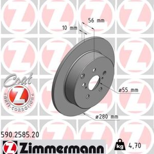 Disc frana TOYOTA AVENSIS combi (_T25_) 2.4 VVT-i (AZT251_, AZT251R) benzina 163 cai ZIMMERMANN 590.2585.20