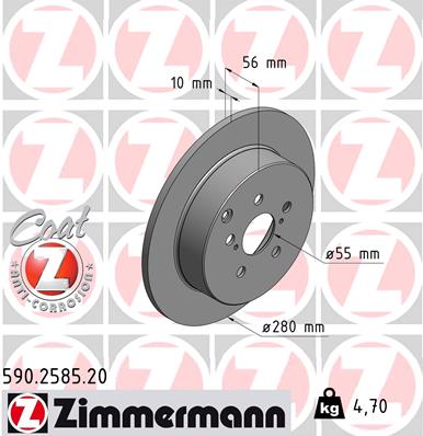 Disc frana TOYOTA AVENSIS limuzina (_T25_) 2.4 VVT-i (AZT251_, AZT251R) benzina 163 cai ZIMMERMANN 590.2585.20