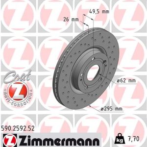 Disc frana TOYOTA COROLLA Verso (ZER_, ZZE12_, R1_) 1.8 (ZNR11_, ZNR11R) benzina 129 cai ZIMMERMANN 590.2592.52