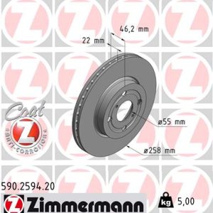 Disc frana TOYOTA YARIS (_P13_) 1.3 4WD (NSP135_, NSP135) benzina 95 cai ZIMMERMANN 590.2594.20
