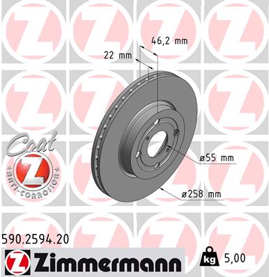 Disc frana TOYOTA YARIS (_P13_) 1.3 4WD (NSP135_, NSP135) benzina 95 cai ZIMMERMANN 590.2594.20