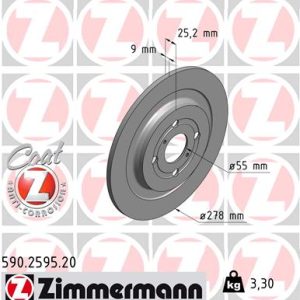 Disc frana TOYOTA YARIS (_P13_) 1.5 Hybrid (NHP130_, NHP130) benzina/elector 101 cai ZIMMERMANN 590.2595.20