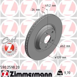 Disc frana TOYOTA AVENSIS combi (_T27_) 2.2 D-4D (ADT271_, ADT271R) diesel 150 cai ZIMMERMANN 590.2598.20