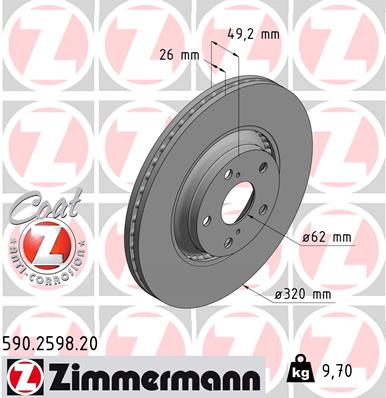 Disc frana TOYOTA AVENSIS combi (_T27_) 2.2 D-4D (ADT271_, ADT271R) diesel 150 cai ZIMMERMANN 590.2598.20