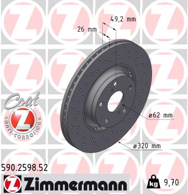 Disc frana TOYOTA AVENSIS combi (_T27_) 2.2 D-4D (ADT271_, ADT271R) diesel 150 cai ZIMMERMANN 590.2598.52