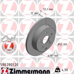 Disc frana TOYOTA RAV 4 IV (_A4_) 2.5 Hybrid (AVA42_) benzina/elector 197 cai ZIMMERMANN 590.2801.20