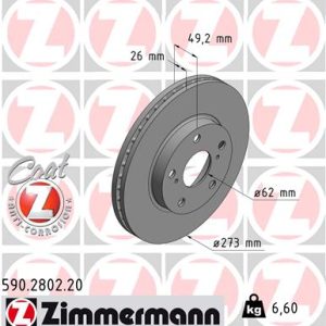 Disc frana TOYOTA AURIS (_E15_) 1.6 (ZRE151_, ZRE151R) benzina 132 cai ZIMMERMANN 590.2802.20