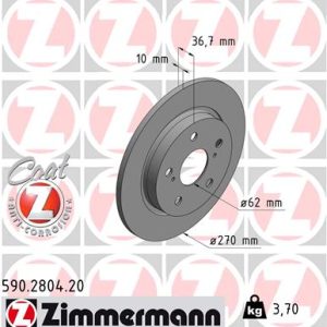 Disc frana TOYOTA AURIS (_E15_) 2.0 D-4D (ADE150_, ADE150R) diesel 126 cai ZIMMERMANN 590.2804.20