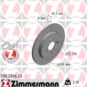 Disc frana TOYOTA YARIS (_P9_) 1.3 VVT-i (NCP90_, NCP90R) benzina 86 cai ZIMMERMANN 590.2806.20