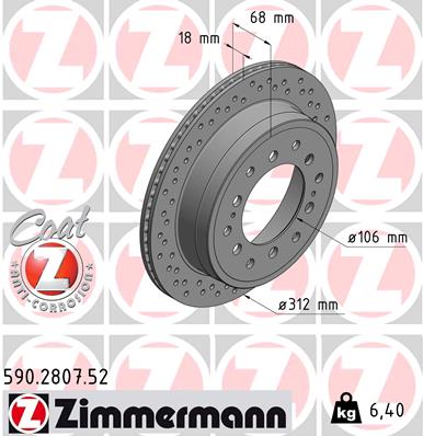 Disc frana TOYOTA LAND CRUISER 90 (_J9_) 3.4 i 24V (VZJ90_, VZJ95_, VZJ90R, VZJ95R, VZJ90W,... benzina 178 cai ZIMMERMANN 590.2807.52