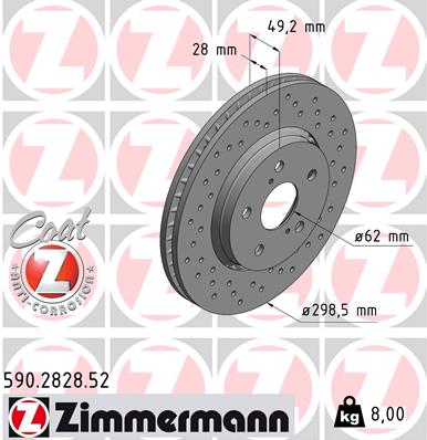 Disc frana TOYOTA C-HR (_X1_) 1.8 Hybrid (ZYX10_, ZYX11_, ZYX10R, ZYX11R) benzina/elector 122 cai ZIMMERMANN 590.2828.52