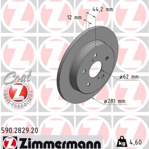 Disc frana TOYOTA C-HR (_X1_) 1.8 Hybrid (ZYX10_, ZYX11_, ZYX10R, ZYX11R) benzina/elector 122 cai ZIMMERMANN 590.2829.20