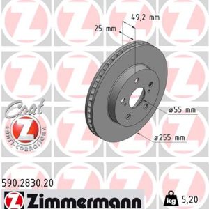 Disc frana TOYOTA PRIUS PHV (_W52_) 1.8 Plug-in Hybrid (ZVW52) benzina/elector 122 cai ZIMMERMANN 590.2830.20