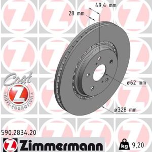 Disc frana TOYOTA RAV 4 IV (_A4_) 2.5 Hybrid 4WD (AVA44, AVA44_) benzina/elector 197 cai ZIMMERMANN 590.2834.20