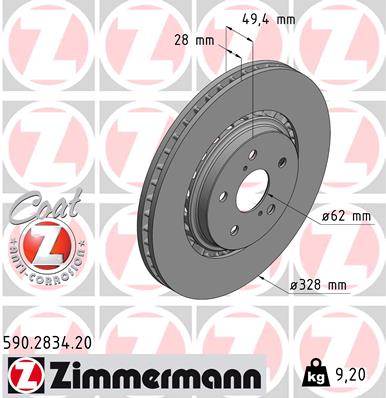 Disc frana TOYOTA RAV 4 IV (_A4_) 2.5 Hybrid (AVA42_) benzina/elector 197 cai ZIMMERMANN 590.2834.20