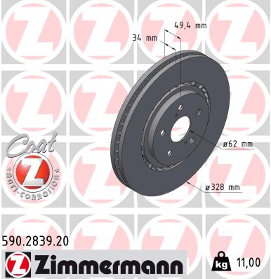 Disc frana TOYOTA RAV 4 V (_A5_, _H5_) 2.0 VVTi (MXAA52) benzina 150 cai ZIMMERMANN 590.2839.20