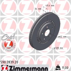 Disc frana TOYOTA RAV 4 V (_A5_, _H5_) 2.0 (MXAA52) benzina 175 cai ZIMMERMANN 590.2839.20