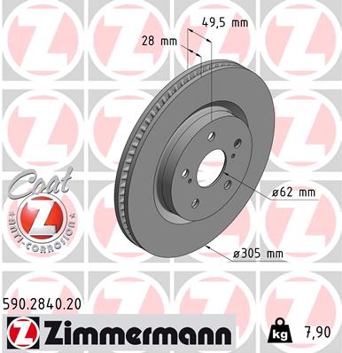Disc frana TOYOTA RAV 4 V (_A5_, _H5_) 2.0 (MXAA52) benzina 175 cai ZIMMERMANN 590.2840.20