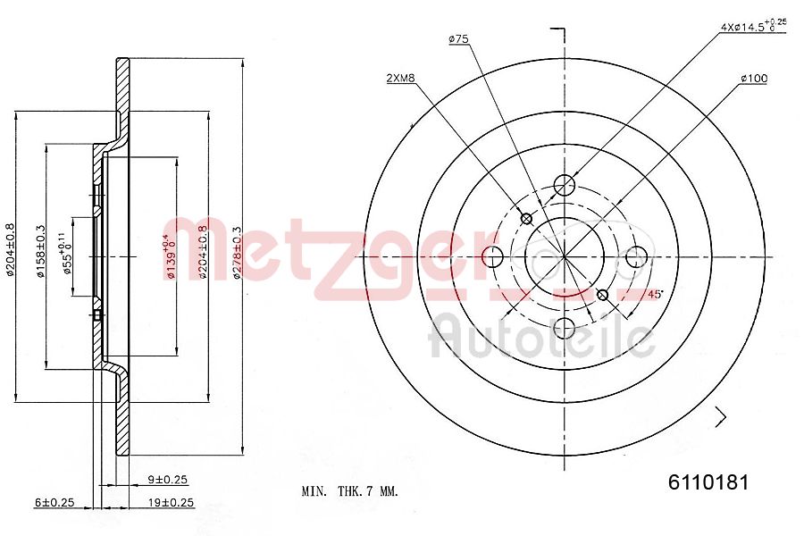 Disc frana TOYOTA YARIS (_P13_) 1.8 GRMN (NSP131_) benzina 212 cai METZGER 6110181
