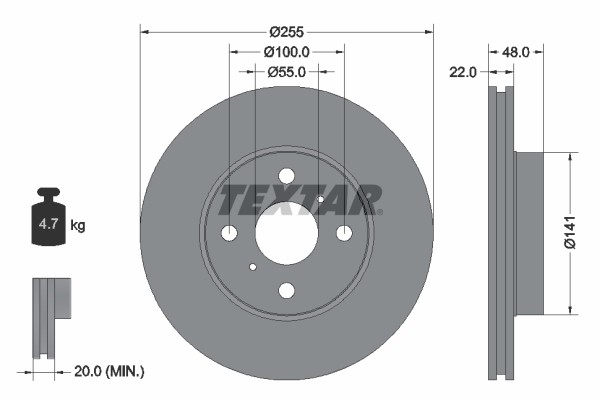 Disc frana TOYOTA COROLLA (_E10_) 2.0 D (CE100_, CE100R) diesel 72 cai TEXTAR 92077203