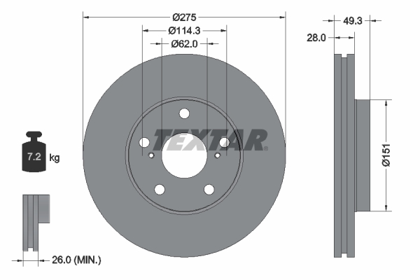 Disc frana TOYOTA CAMRY limuzina (_V3_) 2.0 (ACV31_, ACV31) benzina 150 cai TEXTAR 92077703