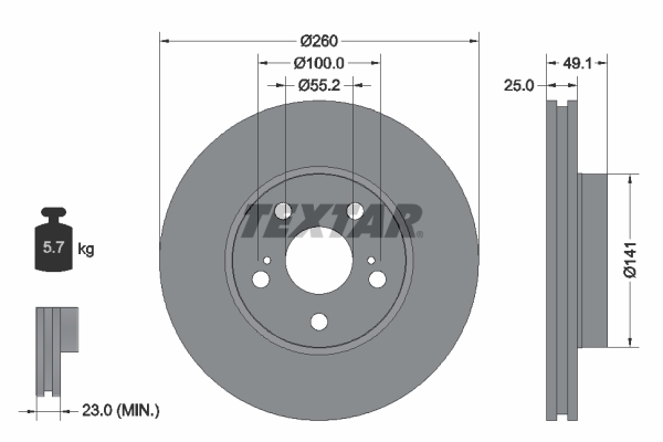 Disc frana TOYOTA AVENSIS Liftback (_T22_) 1.6 i (AT220_, AT220R) benzina 110 cai TEXTAR 92096903