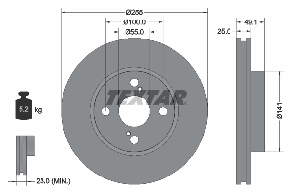 Disc frana TOYOTA COROLLA (_E12_) 1.6 VVT-i (ZZE121_, ZZE121R) benzina 110 cai TEXTAR 92125903