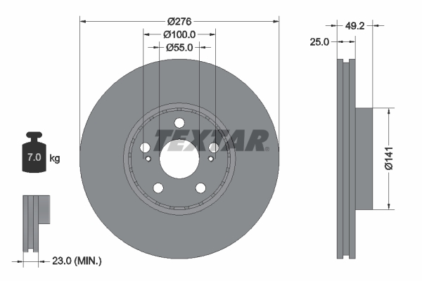 Disc frana TOYOTA AVENSIS Liftback (_T22_) 2.0 TD (CT220_, CT220R) diesel 90 cai TEXTAR 92126403