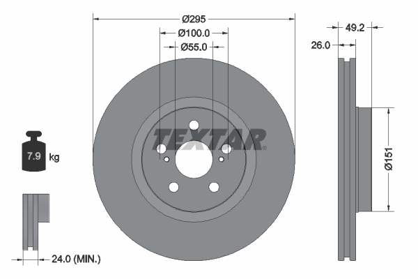 Disc frana TOYOTA AVENSIS combi (_T25_) 2.4 VVT-i (AZT251_, AZT251R) benzina 170 cai TEXTAR 92135603