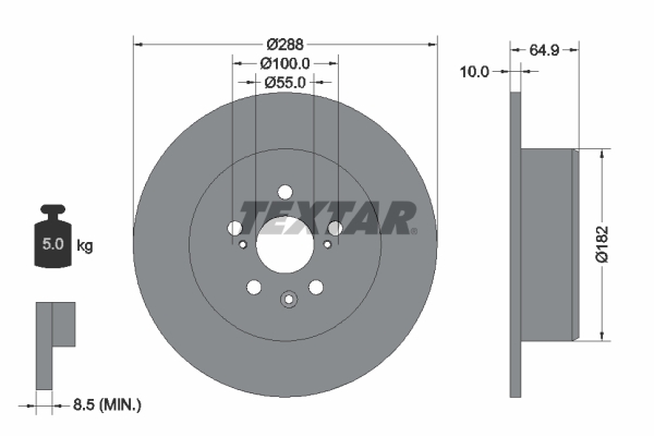 Disc frana TOYOTA AVENSIS Liftback (_T22_) 2.0 TD (CT220_, CT220R) diesel 90 cai TEXTAR 92135903