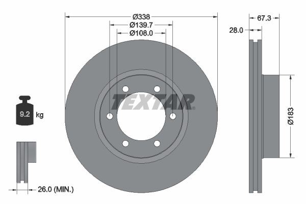 Disc frana TOYOTA LAND CRUISER PRADO (_J12_) 3.0 D-4D (KDJ120, KDJ125, KDJ121) diesel 173 cai TEXTAR 92137303