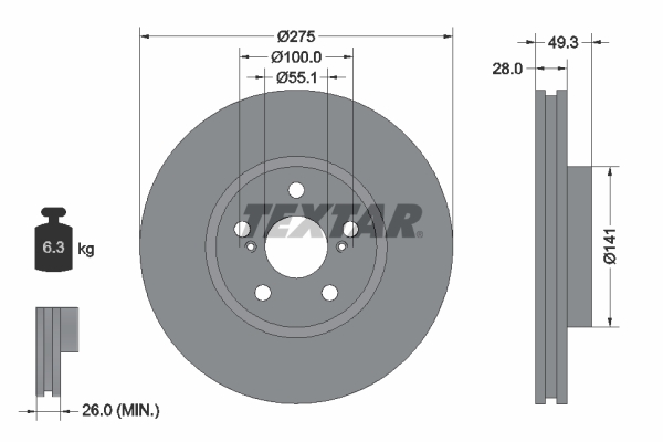 Disc frana TOYOTA AVENSIS combi (_T22_) 1.6 i (AT220_, AT220R) benzina 101 cai TEXTAR 92142003