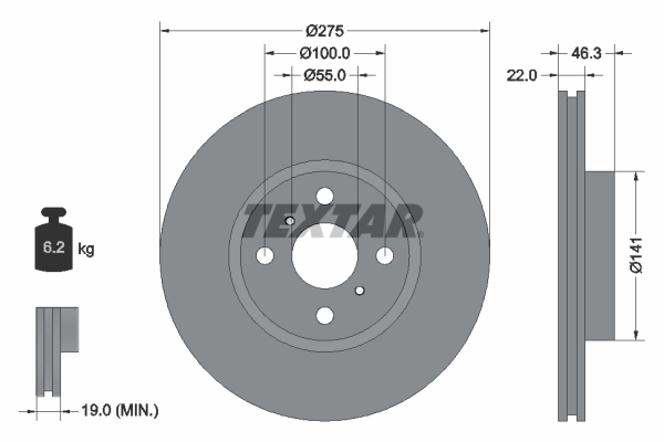Disc frana TOYOTA YARIS (_P13_) 1.3 (NSP130_, NSP130) benzina 95 cai TEXTAR 92156200